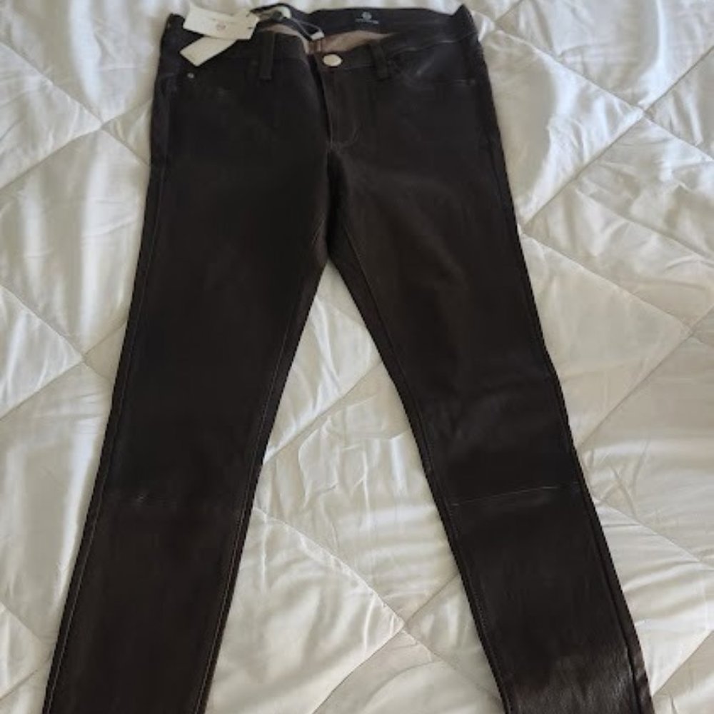 NWT AG Adriano Goldschmeid Cocoa colored real leather skinny fit women size 27